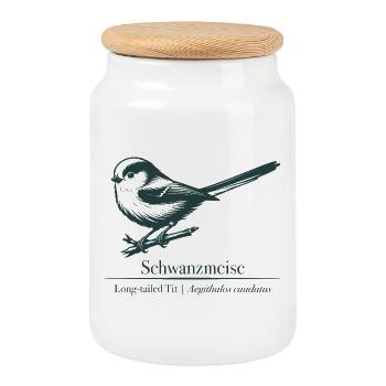 Long-tailed Silhouette | Ornithology | Drawing - Cookie Jar with Wooden Lid - white - Front