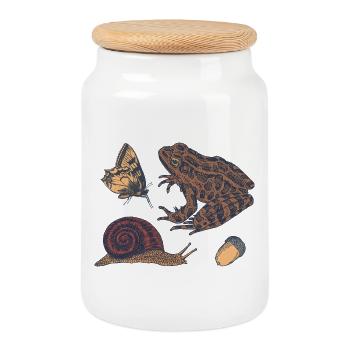 Illustration de nature vintage : crapaud et papillon - Boîte à biscuits avec couvercle en bois - blanc - Devant
