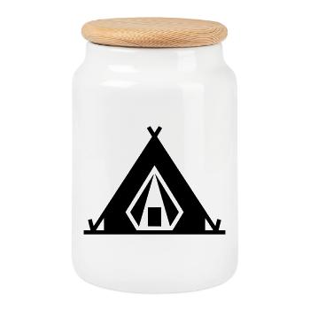 Camping Tent Outdoor Icon - Cookie Jar with Wooden Lid - white - Front