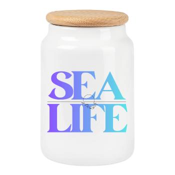 Sea Life Gradient Font Design - Cookie Jar with Wooden Lid - white - Front