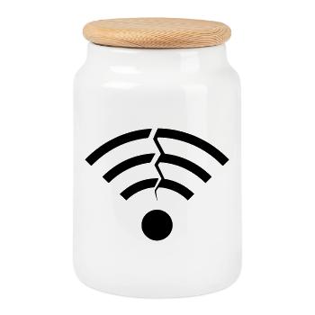 Kaputtes WLAN Signal Riss - Keksdose mit Holzdeckel - Weiß - Vorne