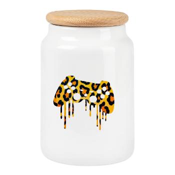 Leopard print gaming - Cookie Jar with Wooden Lid - white - Front