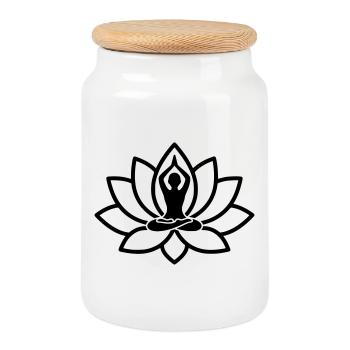 Silhouette de fleur de lotus de yoga - Boîte à biscuits avec couvercle en bois - blanc - Devant