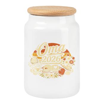 Mamie 2026 | Annonce de grossesse : femmes - Boîte à biscuits avec couvercle en bois - blanc - Devant