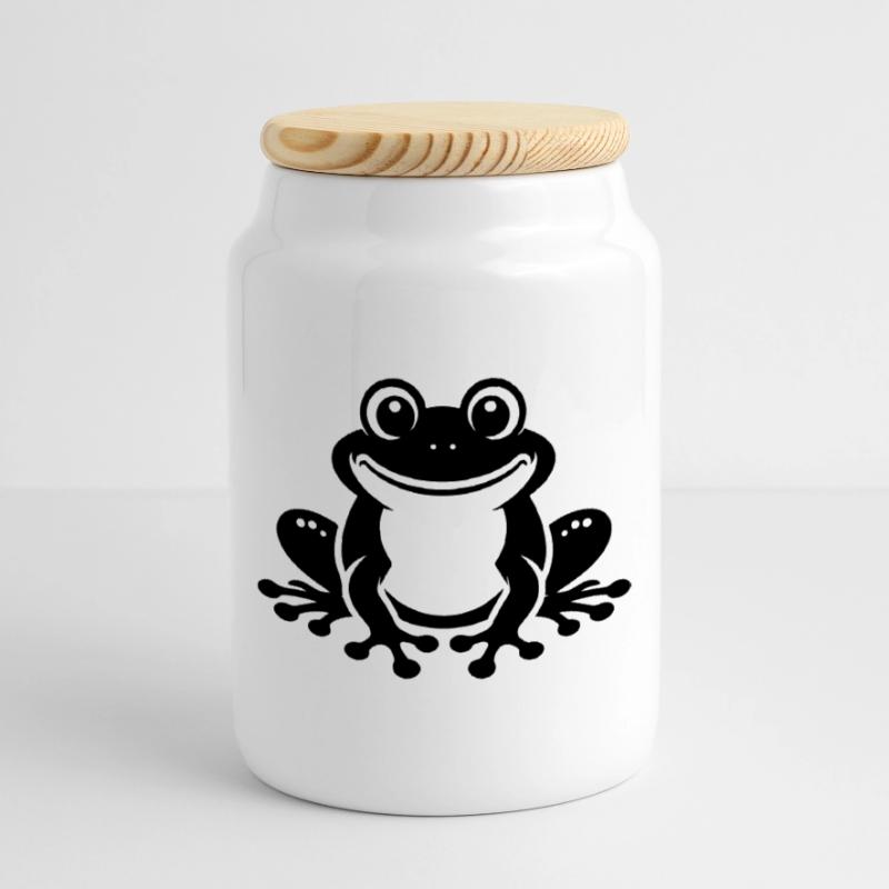 Toad Comic Frog Cookie Jar with Wooden Lid