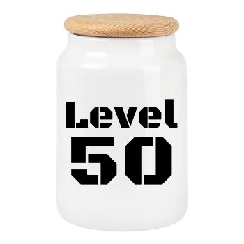 Level 50 - Cookie Jar with Wooden Lid - white - Front