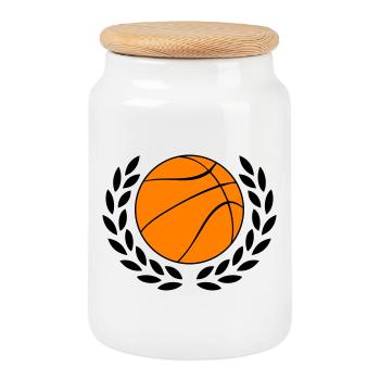 Icône du basket en orange gras - Boîte à biscuits avec couvercle en bois - blanc - Devant