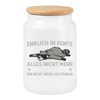 Rente Waschbär Nicht mehr zuständig - Rentner - Keksdose mit Holzdeckel - Weiß - Vorne