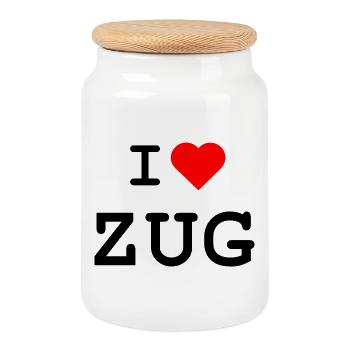 Ich liebe Zug - I love Zug - Keksdose mit Holzdeckel - Weiß - Vorne