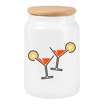 2 Cocktail Glasses / Cocktail / Martini + (Orange) - Cookie Jar with Wooden Lid - white - Front