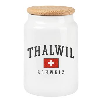 Motif du drapeau de Thalwil en Suisse - Boîte à biscuits avec couvercle en bois - blanc - Devant