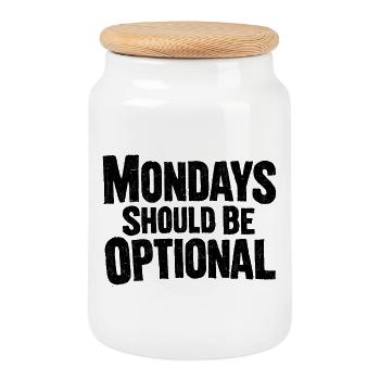 The F In Monday stands for joy - funny saying - Cookie Jar with Wooden Lid - white - Front