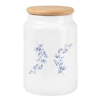 Monogramme N Floral Bleu - Boîte à biscuits avec couvercle en bois - blanc - Devant
