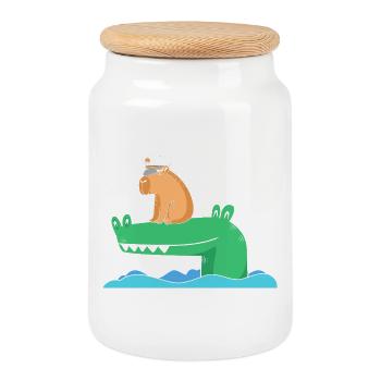 Capybara Capibara - Keksdose mit Holzdeckel - Weiß - Vorne