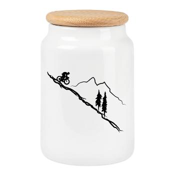 Descente de vélo de VTT à vélo - Boîte à biscuits avec couvercle en bois - blanc - Devant