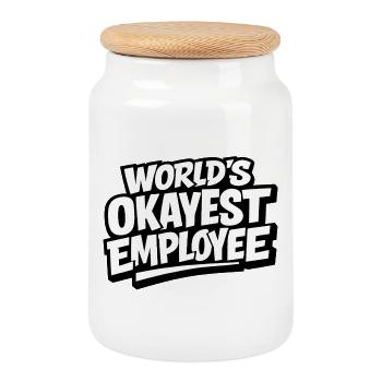 World's okayest employee - Keksdose mit Holzdeckel - Weiß - Vorne
