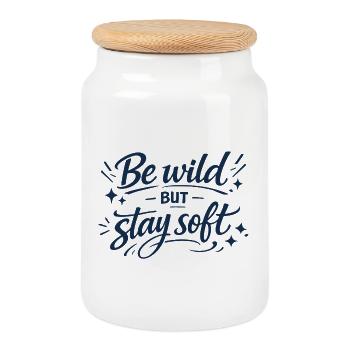 Soyez déchaînés mais restez doux – Faute de frappe : dire - Boîte à biscuits avec couvercle en bois - blanc - Devant