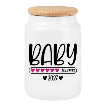 Baby 2027 loading - Cookie Jar with Wooden Lid - white - Front