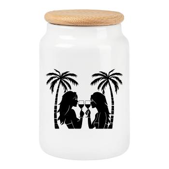 Girls Holiday Palm Trees - Cookie Jar with Wooden Lid - white - Front
