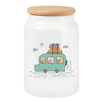 Family camping holiday - Cookie Jar with Wooden Lid - white - Front