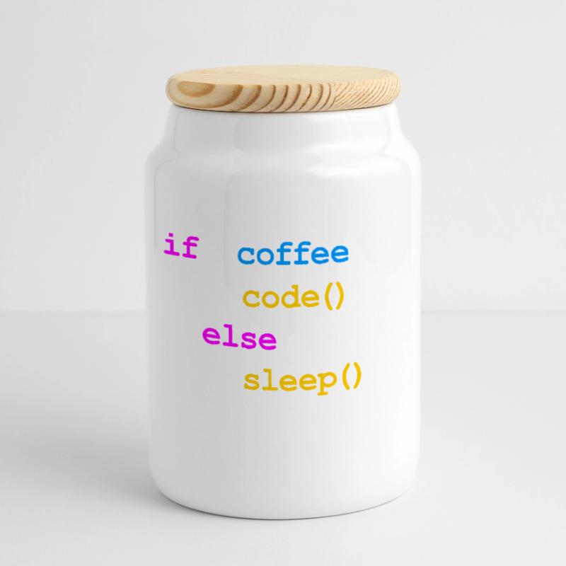 No Coffee No Code Programmer Computer Scientist Cookie Jar with Wooden Lid