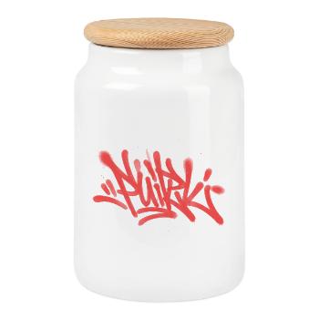 Graffiti Spray Abstract Roter Tag - Keksdose mit Holzdeckel - Weiß - Vorne