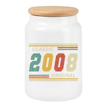 2008 - Classic original 18th Birthday - Cookie Jar with Wooden Lid - white - Front