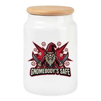 Evil Gnome, Dark Gnome, Goth Gnome, Funny Gnome - Cookie Jar with Wooden Lid - white - Front