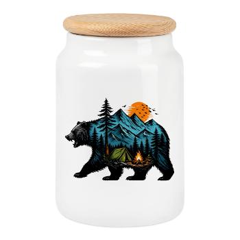 Camping nocturne: montagne et feu - Boîte à biscuits avec couvercle en bois - blanc - Devant