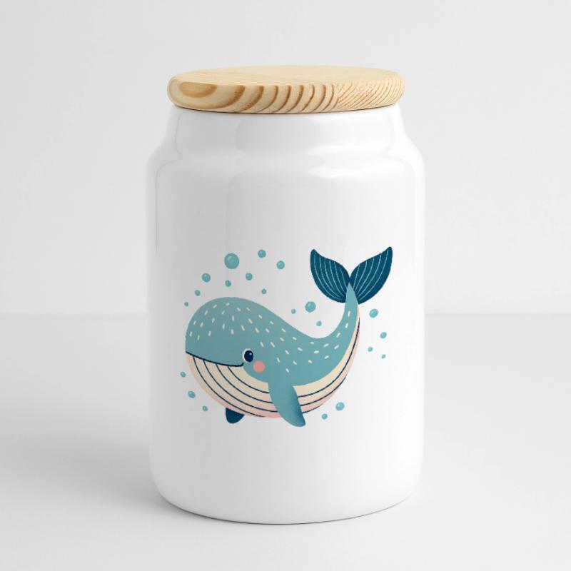Blue Whale with Bubbles Cookie Jar with Wooden Lid