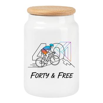 Forty & Free Cycling 40th Birthday Art - Cookie Jar with Wooden Lid - white - Front