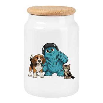 Fluffonster Fluffo & Friends: Lucky & Funtik - Cookie Jar with Wooden Lid - white - Front