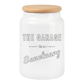 Le Garage est un adage de sanctuaire personnel - Boîte à biscuits avec couvercle en bois - blanc - Devant