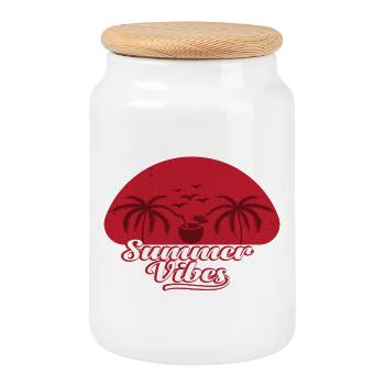 Summer Vibes Tropical Palm Trees Design - Cookie Jar with Wooden Lid - white - Front