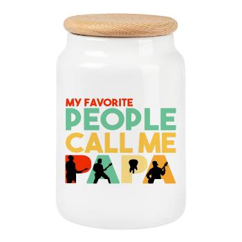 Favorite People Call Me Papa Bass Guitar Design - Cookie Jar with Wooden Lid - white - Front