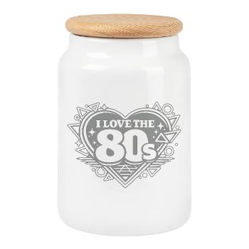J’adore le cœur rétro des années 80 - Boîte à biscuits avec couvercle en bois - blanc - Devant