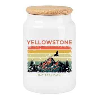 Yellowstone National Park Retro - Cookie Jar with Wooden Lid - white - Front