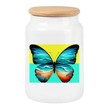 papillon - Boîte à biscuits avec couvercle en bois - blanc - Devant