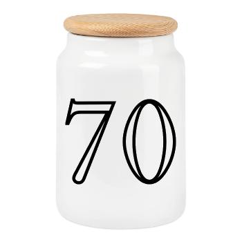 70. 70 YEARS. 70th ANNIVERSARY. 70 YEARS ANNIVERSARY. - Cookie Jar with Wooden Lid - white - Front
