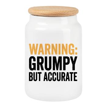 Attention: More grumpy, but more apt and funny - Cookie Jar with Wooden Lid - white - Front