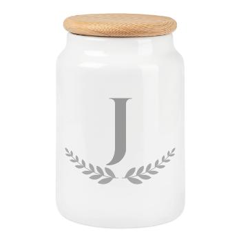 J - Keksdose mit Holzdeckel - Weiß - Vorne