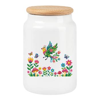 Spring, nature awakens to new life - Cookie Jar with Wooden Lid - white - Front