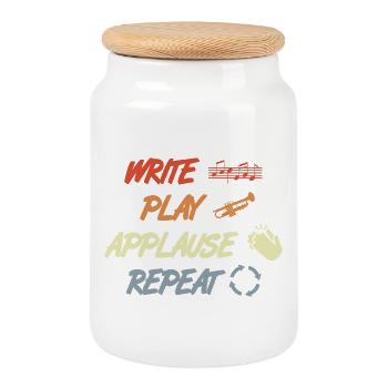 Write Play Applause Repeat - Cookie Jar with Wooden Lid - white - Front