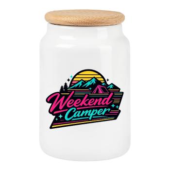 Weekend Camper Neon Retro - Keksdose mit Holzdeckel - Weiß - Vorne