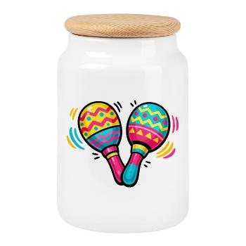 Motif de maracas coloré - Boîte à biscuits avec couvercle en bois - blanc - Devant