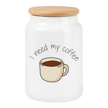 Coffee Mug I need my coffe - Cookie Jar with Wooden Lid - white - Front