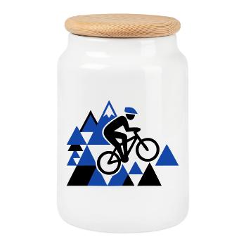 Extremer Mountainbike MTB Sprung - Keksdose mit Holzdeckel - Weiß - Vorne