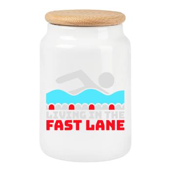 Life In The Fast Lane Schwimmer Lustig Pool Spruch - Keksdose mit Holzdeckel - Weiß - Vorne