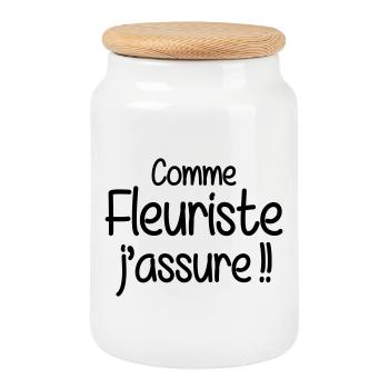 Comme fleuriste j'assure humour métier - Boîte à biscuits avec couvercle en bois - blanc - Devant
