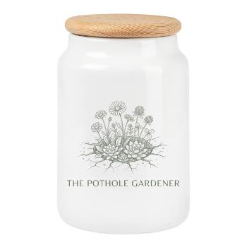 Le jardinier des nids-de-poule - Société des Fleurs de Guérilla - Boîte à biscuits avec couvercle en bois - blanc - Devant